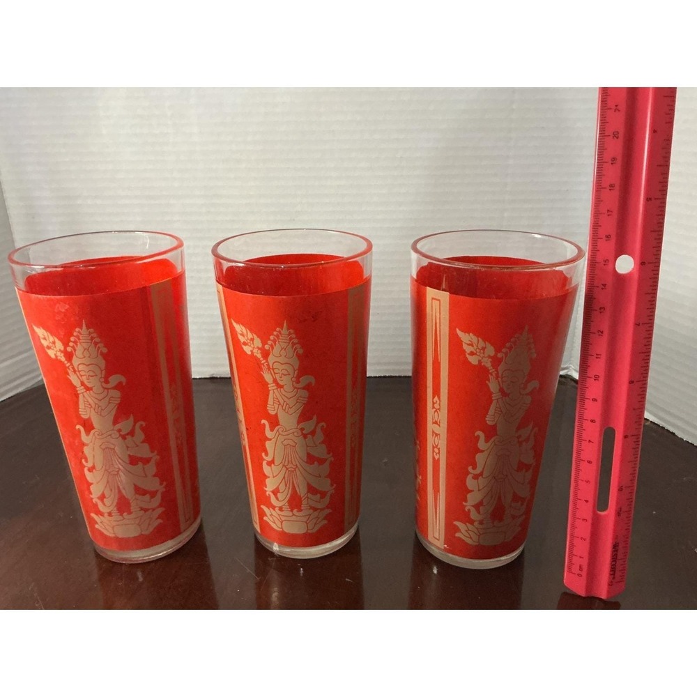 vintage 1960s Culver highball glasses in the "Thai Goddess"or "Mandalay" pattern